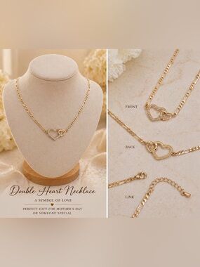 Gold Heart Link Necklace with Crystal Accent - Women Jewelry